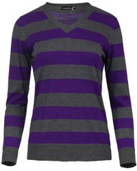 Conquista - Fitted Long Sleeve V Neck Striped Knit Jumper - Lyst