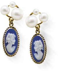 Vintouch Italy - Lilith Gold-plated Blue Cameo And Pearl Stud Earrings - Lyst