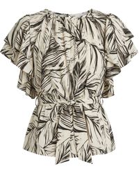 Imaatu - Neutrals Butterfly Blouse Palms Butter Sustainable Viscose One Size Ruffle Sleeves Tropical Print - Lyst