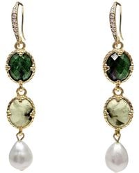 Farra - Gemstone With Pearls Dangle Earrings - Lyst