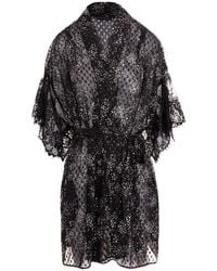 concept A trois - Printed Veil Kimono With Chantilly Lace Details - Lyst