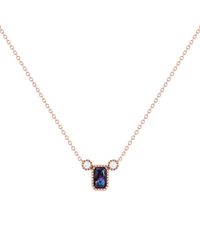 LMJ Emerald Cut Alexandrite & Diamond Birthstone Necklace In 14k Rose Gold - Green