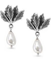 Unaloe - Baroque Pearl Leaf Drop Earrings - Lyst