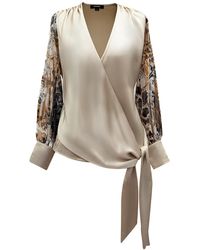Smart and Joy - Neutrals Cross Heart Top With Floral Print Sleeves - Lyst