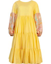 Manimekala Oversize Midi Tiered Smock Dress Yellow
