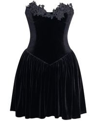 Miss Circle New York - Nora Velvet Drop Waist Corset Puffy Mini Dress With Lace Trim - Lyst