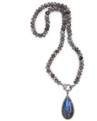 Shar Oke - Labradorite & Diamonds Silk Knotted Beaded Necklace - Lyst