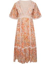 LAtelier London - Paisley Print Midi Dress With Lace Inserts - Lyst