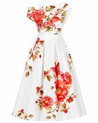 Girl In Mind - Betty Asymmetric Neckline Skater Midi Floral - Lyst