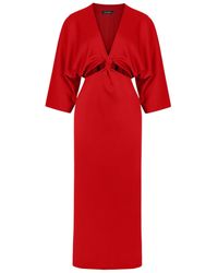 Nocturne Red Midi Dress With Knot
