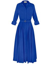ALINA CERNĂTESCU - Vera Royal Viscose Office & Cocktail Midi Dress With Textile Belt - Lyst