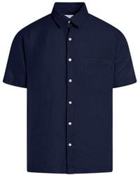 Haris Cotton - Short Sleeved Front Pocket Linen Shirt- Marine - Lyst