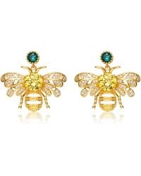 Genevive Jewelry - Sterling Plated With Emerald Cubic Zirconia Bee Stud Earrings - Lyst