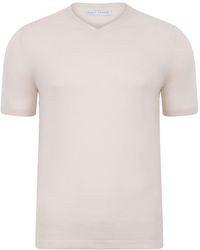 Paul James Knitwear - Neutrals Ultra Fine Cotton Hudson High V Neck Knitted T-Shirt - Lyst