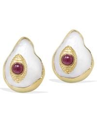 Vintouch Italy - The Eye-Plated Ruby & Pearl Stud Earrings - Lyst