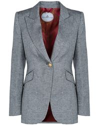 The Extreme Collection - Single Breasted Gray Metallic Linen And Cotton Blend Blazer With Pockets Rileta - Lyst