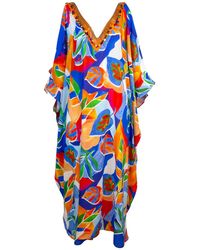 Lalipop Design - Colorful Leaf Print Open Shoulder Viscose Kaftan - Lyst