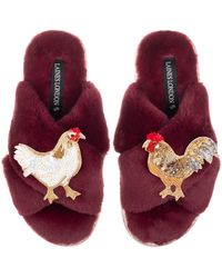 Laines London - Classic Laines Slippers With Chicken & Rooster Brooches -Limited Edition Burgundy - Lyst