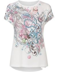 Conquista - Neutrals Boat Neckline Top With Multicoloured Print - Lyst