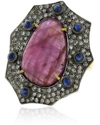 Artisan - Pave Diamond Sapphire 18k Gold 925 Sterling Silver Cocktail Ring Jewelry - Lyst
