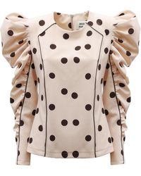 Julia Allert - Neutrals Dramatic Top With Voluminous Sleeves Polka Dot - Lyst