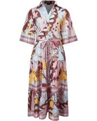 Smart and Joy - Midi Shirt Dress With Artistic Print And Tied Belt - Lyst