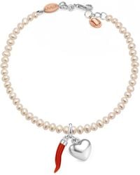 Unaloe - Sterling Baroque Pearl Cornicello Heart Bracelet For – Adjustable Elegant Jewelry - Lyst