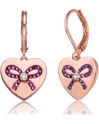 Genevive Jewelry - Sterling Silver Rose Gold Plated Pink Cubic Zirconia Leaver Back Earrings - Lyst