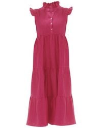 Haris Cotton - Maxi Linen Dress With Ruffles And Frills Fuchsia - Lyst