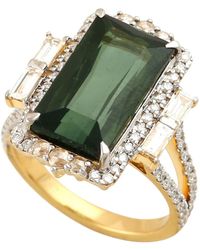 Artisan - Green Tourmaline Pave Diamond Cocktail Ring In 18k Yellow Gold - Lyst