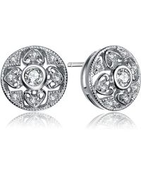 Genevive Jewelry - Cz Sterling Plated Round Stud Earrings - Lyst