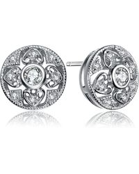 Genevive Jewelry - Cz Sterling Silver White Gold Plated Round Stud Earrings - Lyst