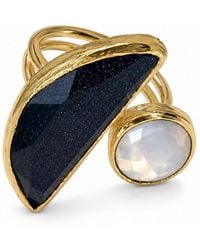 By Ozge - Moonlit Eclipse Goldstone & Moonstone Plated Adjustable Ring - Lyst