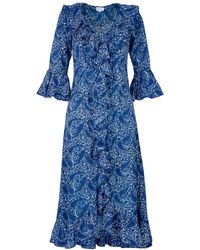 At Last - Felicity Midi Dress In Cobalt Paisley - Lyst