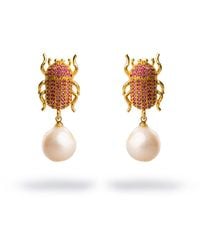 Ebru Jewelry - Egyptian Scarab Ruby & Pearl Dangle Mystic Earrings - Lyst