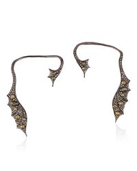 Artisan - Bat Wing Style Cuff Earrings Pave Diamond 18k Gold 925 Sterling Silver Jewelry - Lyst