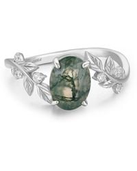 Azura Jewelry New York - Between The Leaf Oval Moss Agate Ring Vermeil - Lyst