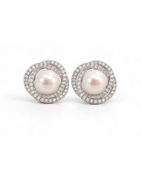 Nuvv Collection - Elegant Pearl & Crystal Statement Stud Earrings - Lyst