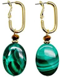 Farra - Oval Malachite With Tiger Stone Chic Earrings - Lyst