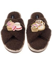 Laines London - Neutrals Neutral Boucle Slippers With Macaroon Brooches - Lyst