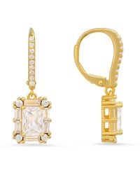Kylie Harper - Emerald-Cut Diamond Cz Halo Dangling Leverback Earrings - Lyst