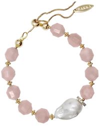 Farra - Faceted Rose Quartz With Baroque Pearl Adjustable Bracelet - Lyst