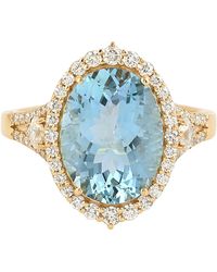 Artisan - 18k Solid Yellow Gold Pave Diamond Natural Aquamarine Cocktails Rings - Lyst