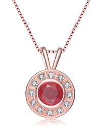 Genevive Jewelry - White And Red Cubic Zirconia Rose Gold Plated Sterling Silver Pendant - Lyst