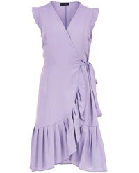 Conquista - Lilac Sleeveless Ruffled Wrap Dress - Lyst