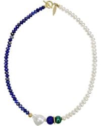 Farra - Lapis Lazuli And Baroque Pearl Short Necklace - Lyst