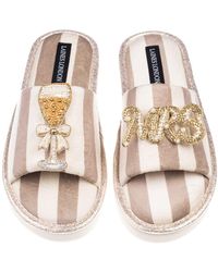Laines London - Neutrals Flatform Stripe Open Toe Slippers With Mrs & Champers Brooches - Lyst