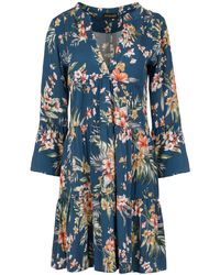 Conquista - Floral A Line Dress With Bell Sleeves - Lyst
