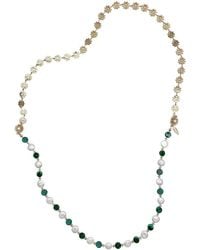 Farra - Coin Shaped Malachite And Freshwater Pearls With Flower Chain Versatile Necklace - Lyst