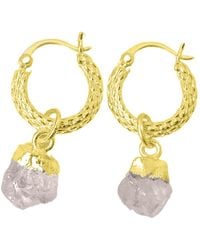 Harfi - Raw Rose Quartz October Birthstone Huggie Hoops Vermeil Plated Gemstone Earrings - Lyst